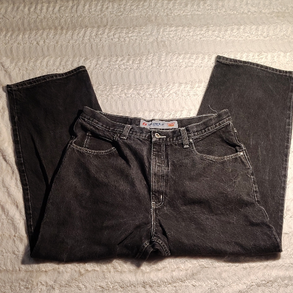 Y2k Anchor blue Men's Washed Black Relaxed Jeans